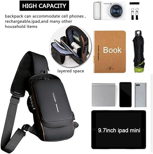 Anti theft Crossbody Sling Bag, Waterproof Chest Daypack with USB Charging, Shoulder Backpack for Men Women for Traveling Casual Cycling Running Hiking Fit for 9.7'' ipad Light Brown