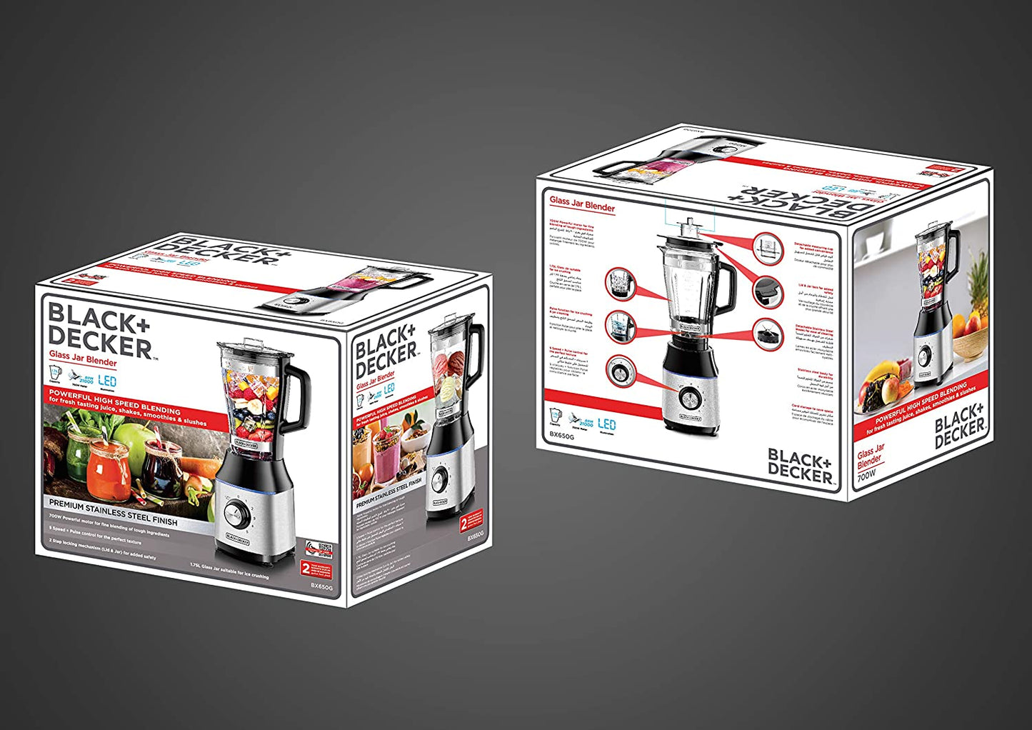 BLACK+DECKER 700W High Speed Premium Blender with Glass Jar Black/Silver BX650G-B5 2 Years Warranty