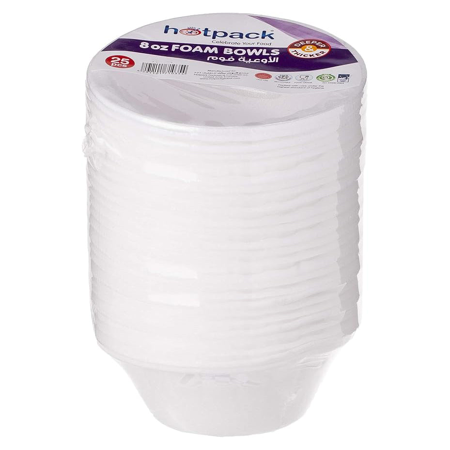 HOTPACK FOAM BOWLS 25PCS 8OZ