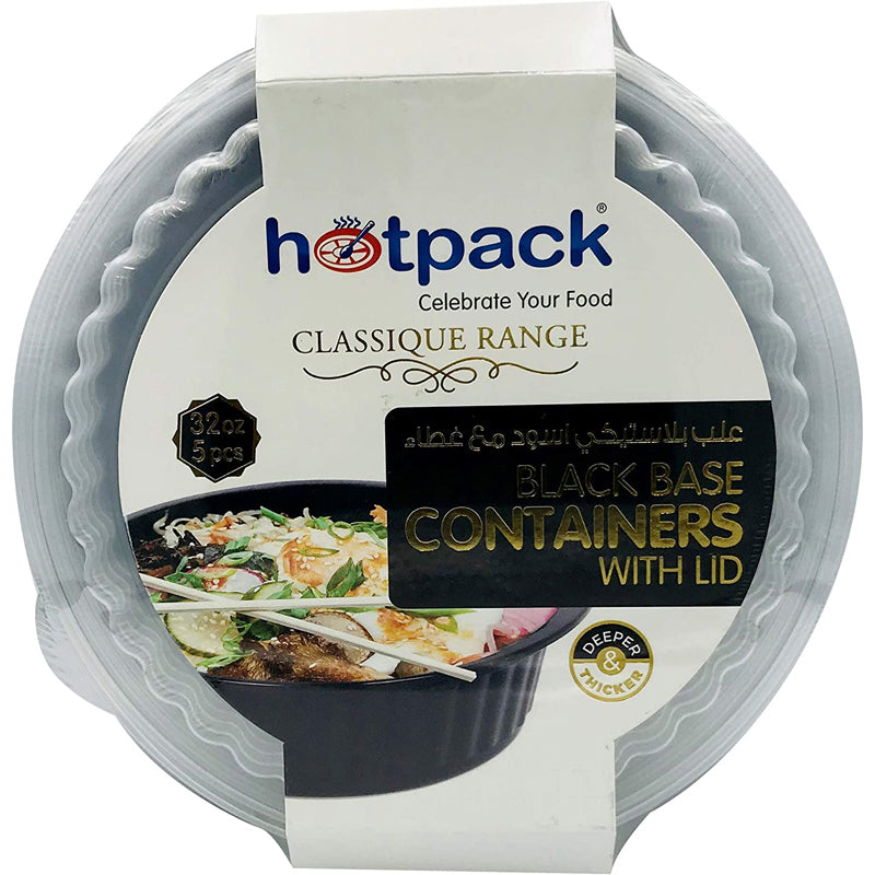 BLACK PP ROUND CON+LID 5PCS