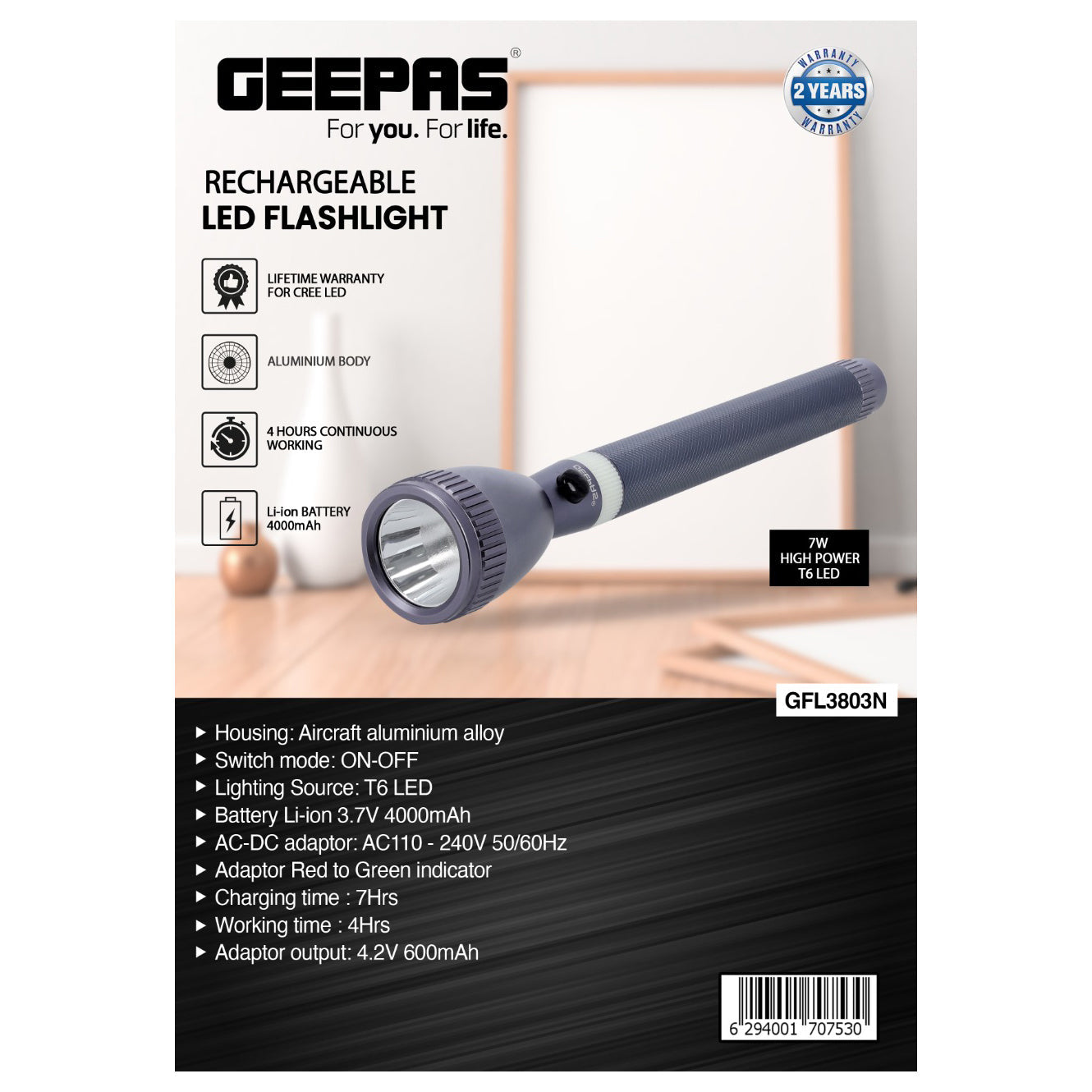 GEEPAS RECHARGEABLE FLASHLIGHT