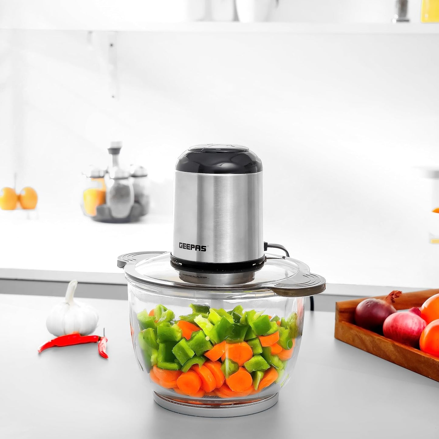 Geepas 3 L Multi Chopper- GMC42024| 500 W, Compact Multi Chopper, 2 Speed Levels And Double Blade Assembly| Suitable For Chopping Vegetables, Fruits, Meat etc..