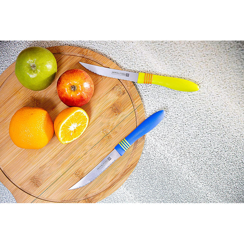 Royalford Stainless Steel Blade Fruit Knife Set (2 pc) - Stainless Steel Curved, Serrated Sharp Edges - Ultra Sharp Cooking Knives, Perfect for Peeling/Chopping Fruits & Vegetables