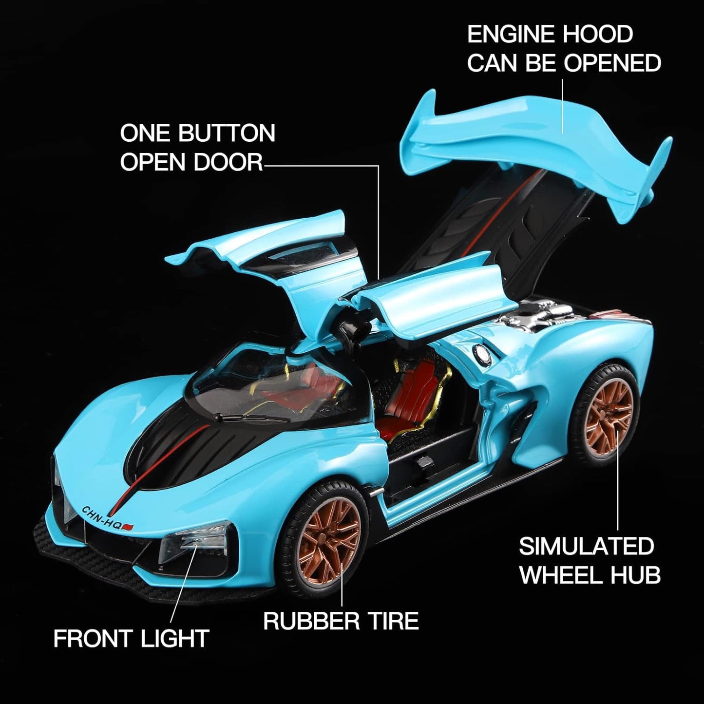 Sport Car Model with Fog Stream Cool Lights Sounds and One Key Open Door Collectible Toys Vehicle for Adults and Kids Gifts for Boys and Girls (Blue)
