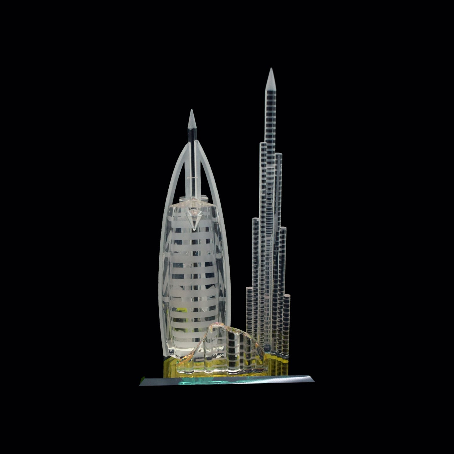 Burj Khalifa - Burj Al Arab Dubai skyline 3d laser engraved Crystal Dimensions: 12 * 10 * 7 CM
