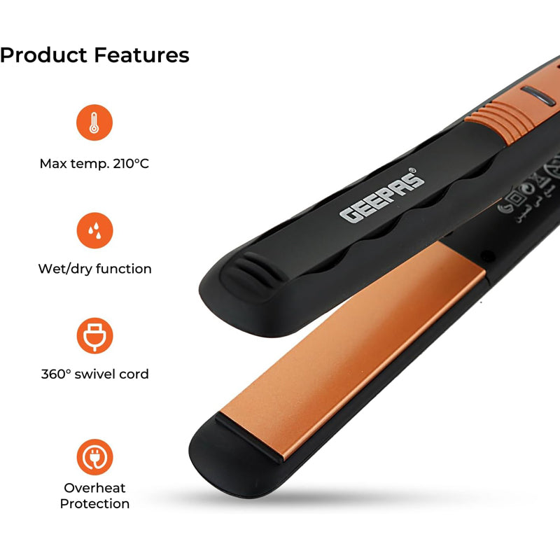 Geepas GH8723 Portable 360-Degree Swivel Cord Hair Straightener with Ceramic Plates GH8723 Geepas
