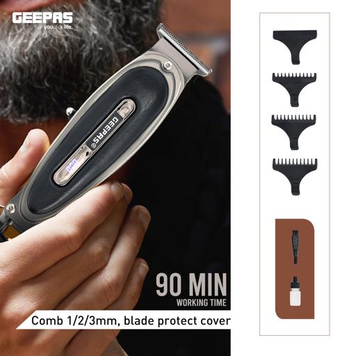 Rechargeable Hair Clipper, LED Display, GTR56044 | Li-ion Battery | Zero Cutting SS Blade | Leather Touch Decorates | Fix T-Blade | Male Grooming Set for Body Hair