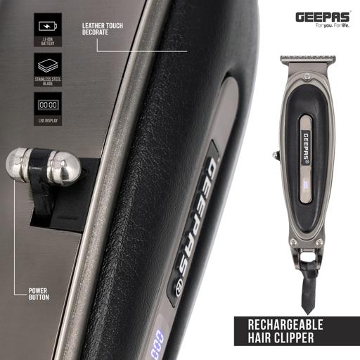 Rechargeable Hair Clipper, LED Display, GTR56044 | Li-ion Battery | Zero Cutting SS Blade | Leather Touch Decorates | Fix T-Blade | Male Grooming Set for Body Hair