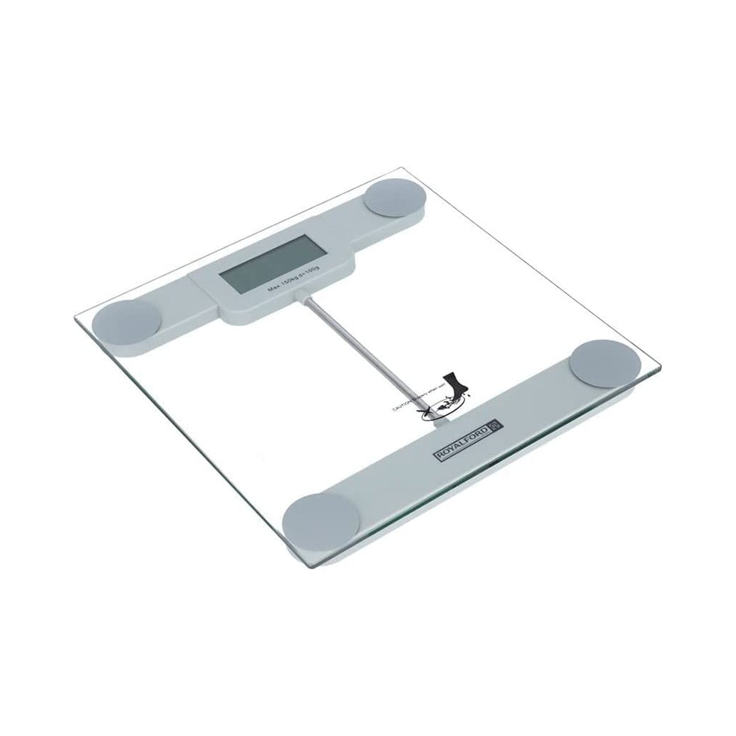 Royalford Metallic Digital Body Scale | Smart High Accuracy Large Lcd Screen | Auto ON/OFF & Multiple Measuring Unit | 150kg | Slim Design 5mm Crystal Clear Tempered Glass (28 * 28 * 2.2 Cm)