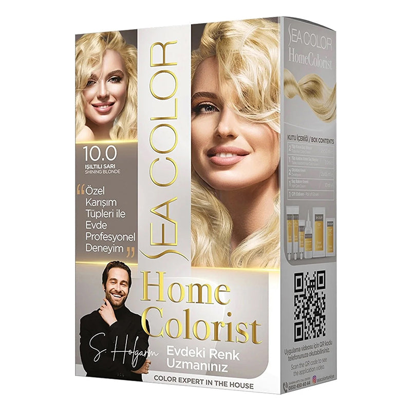 Sea Color 2 Tubes Home Colorist 10.0 Shiny Yellow Premium Hair Dye Professional Results at Home