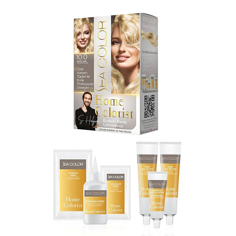 Sea Color 2 Tubes Home Colorist 10.0 Shiny Yellow Premium Hair Dye Professional Results at Home