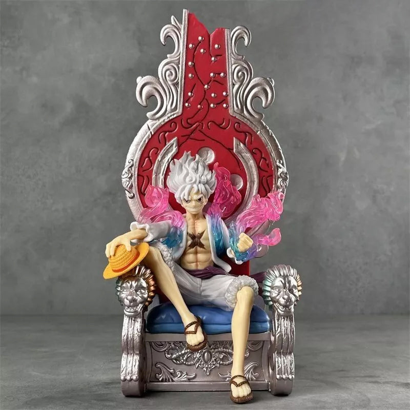 Anime One Piece Warhead Yonko Monkey D Luffy Sit Throne Figure Statue Toy