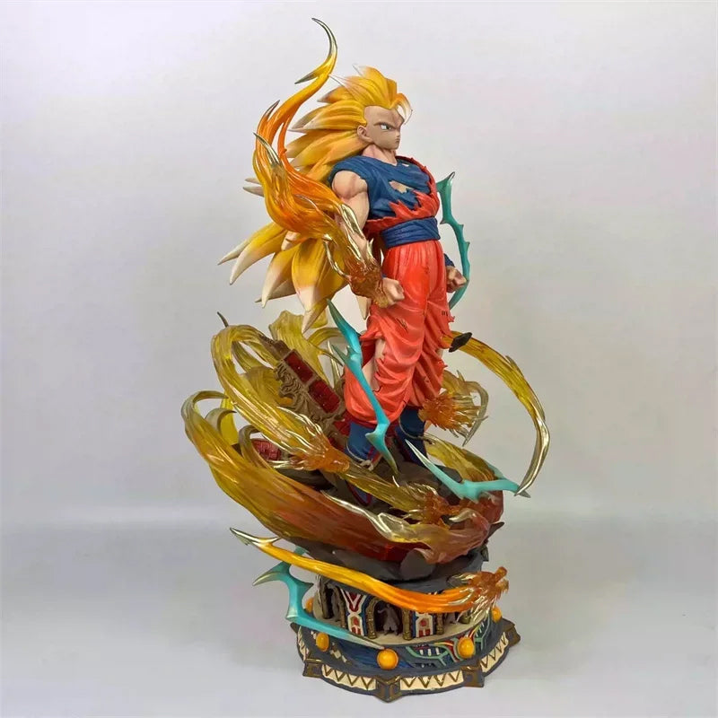 Dragon Ball Super Saiyan 3 Son Goku Standing Fighting Damage Statue PVC Flame Shenron Anime Figure Desk Ornaments Gift
