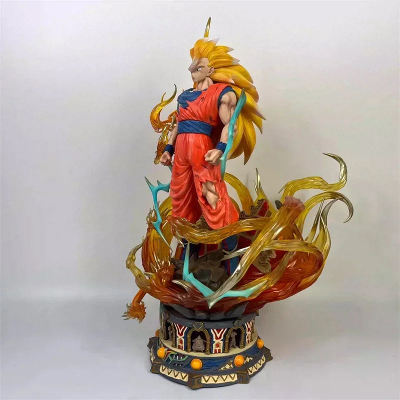 Dragon Ball Super Saiyan 3 Son Goku Standing Fighting Damage Statue PVC Flame Shenron Anime Figure Desk Ornaments Gift