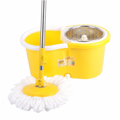 Spin Mop Bucket Set, Adjustable Mop Pole Push & Pull Rotation Automatic Water Wash Mop for Home Kitchen Floor Cleaning – Yellow