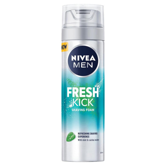 NIVEA MEN Fresh Kick Shaving Foam (200ml), Refreshing Shaving Foam, Shaving Foam for Men Infused with Mint & Cactus Water, Mens Shaving Foam