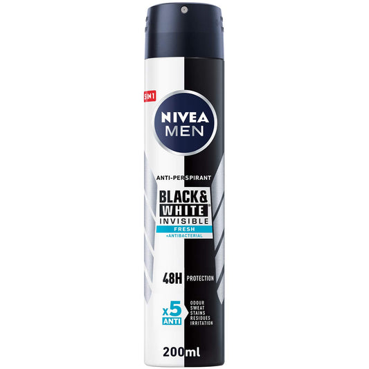 NIVEA MEN Antiperspirant Spray for Men, Black & White Invisible Protection Fresh, 200ml