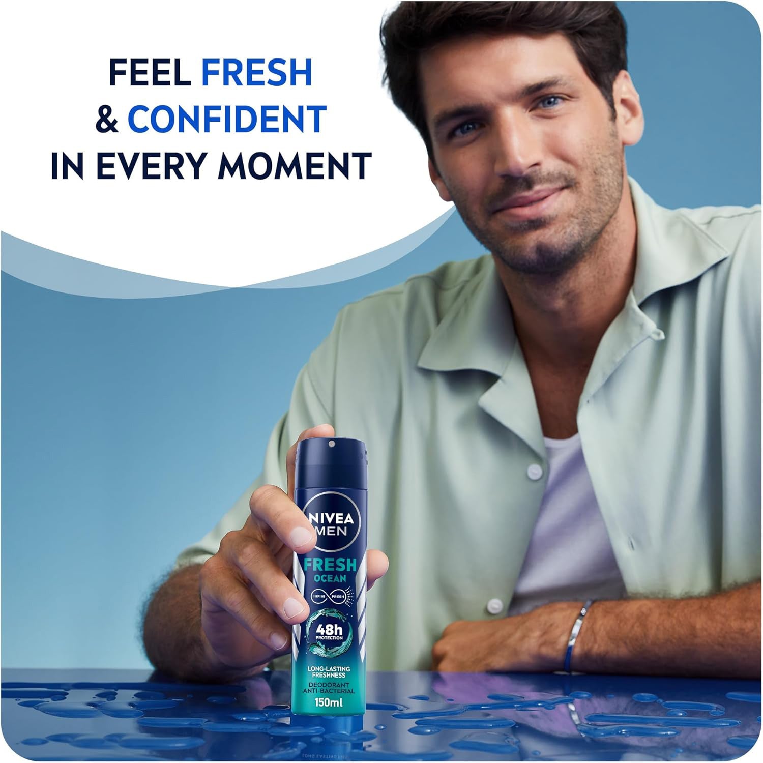 NIVEA MEN Deodorant Spray for Men, Fresh Ocean Aqua Scent, 150ml