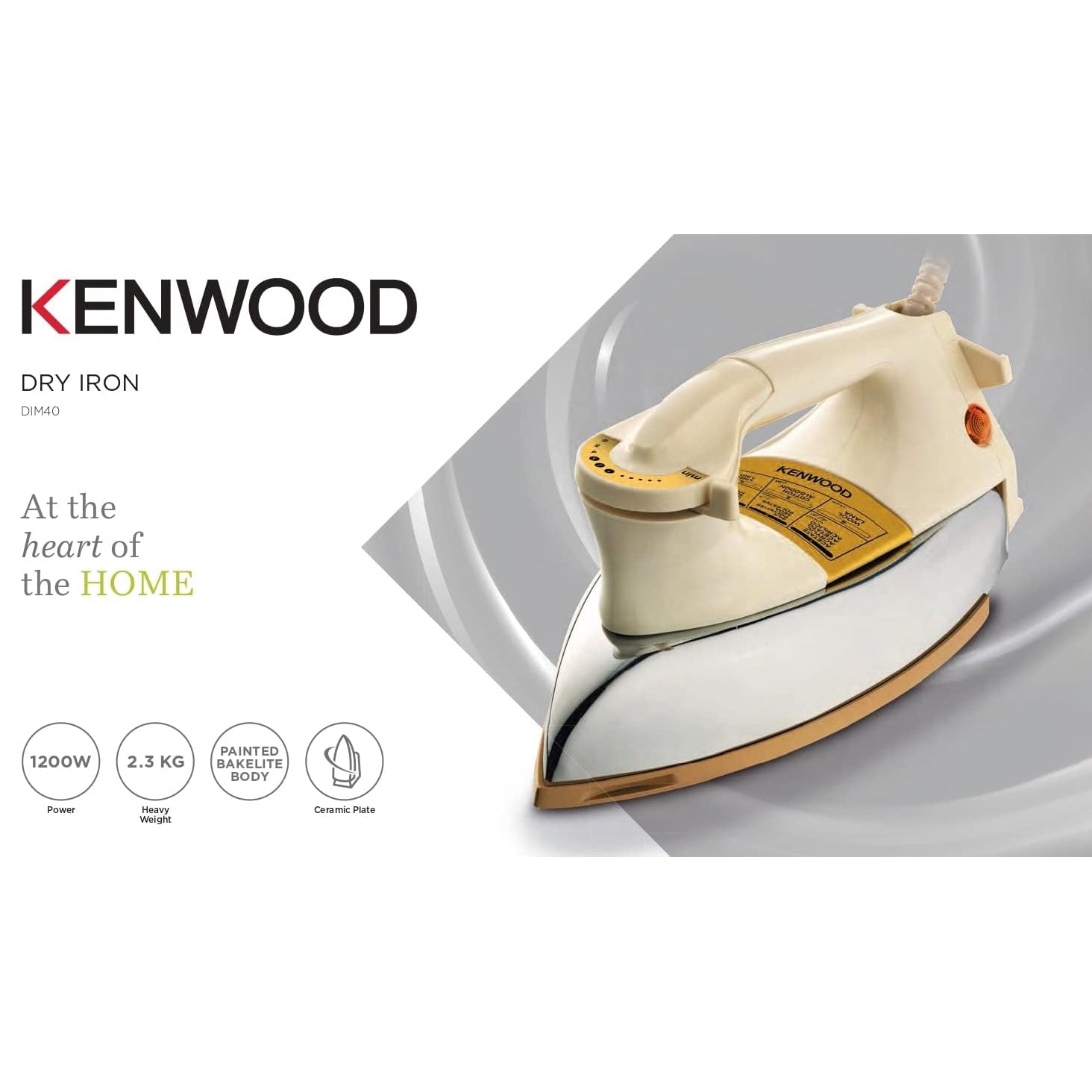 Kenwood Dry Iron Heavy Weight Iron 1200W With Ceramic Soleplate , White/Gold