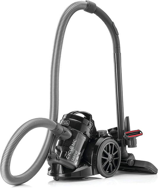 BLACK+DECKER 1480W 1.8L Corded Vacuum Cleaner 18KPa Suction Power Multi-Cyclonic Bagless Vacuum with 6 Stage Filtration, 1.5M 360-degree Swivel Hose And Washable Filter VM1480 2 Years Warranty