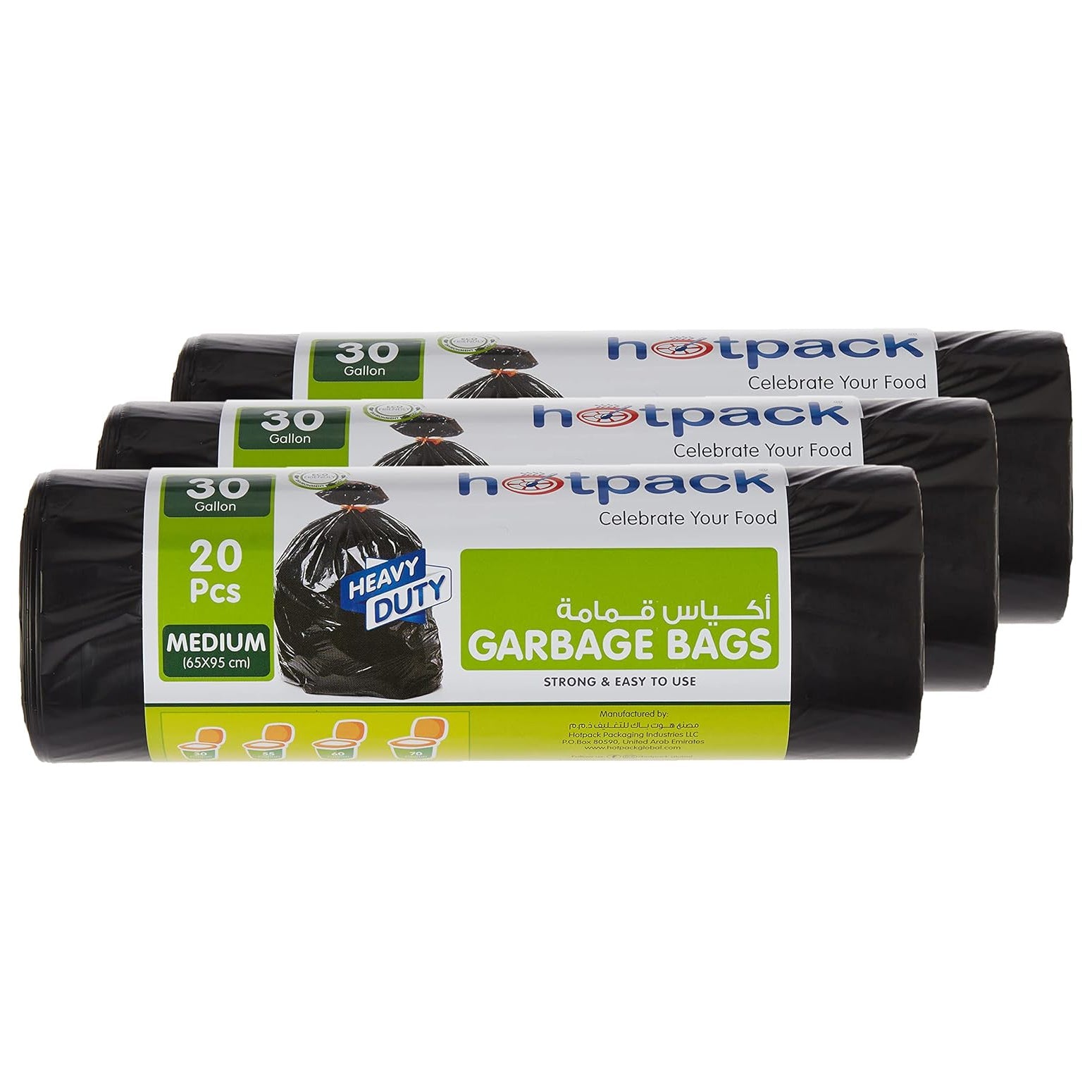 HOTPACK, Strong & Bio-Degradable Heavy Duty Disposable Garbage 20 Pcs, 65cm x 95cm, Pack 3