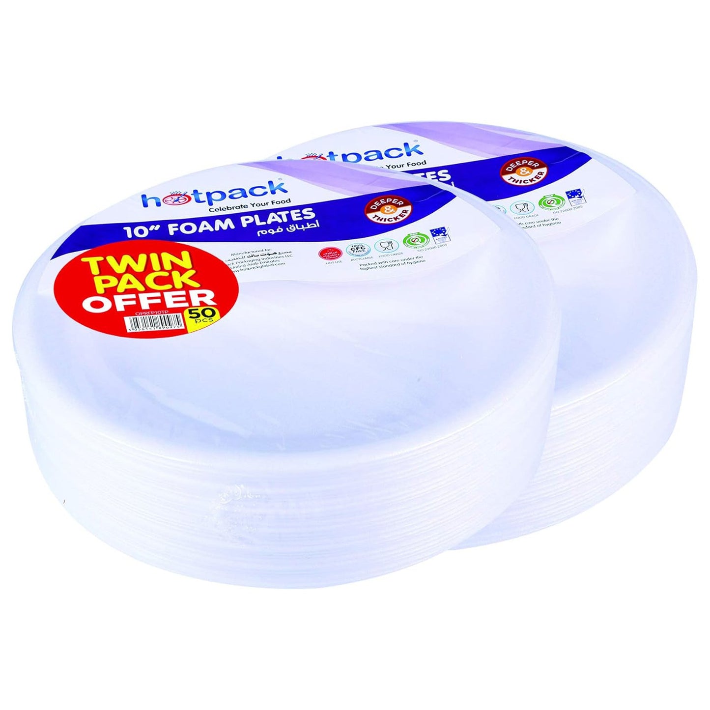 Hotpack Foam Plate, Twin Pack, 50 Pieces