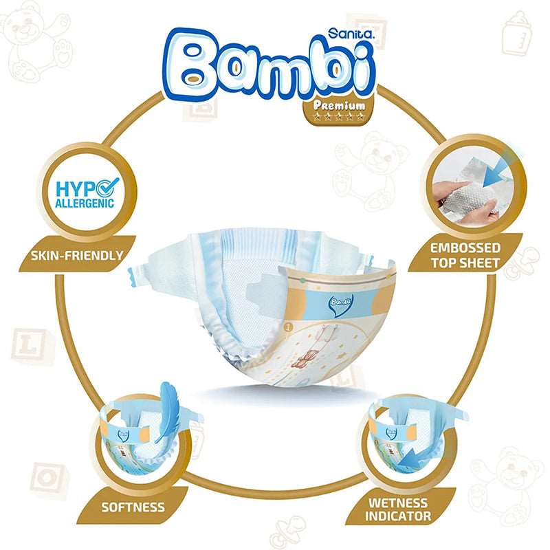 Sanita Bambi Baby Diapers Regular Pack Size 1 New Born (2-4KG) 19 Pieces