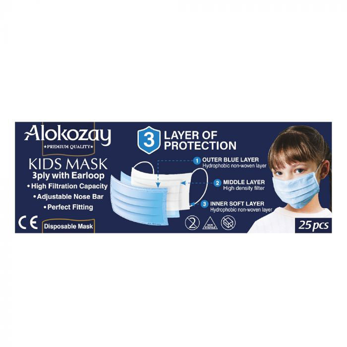 Alokozay Kids Face Mask - Blue - 25 Pcs