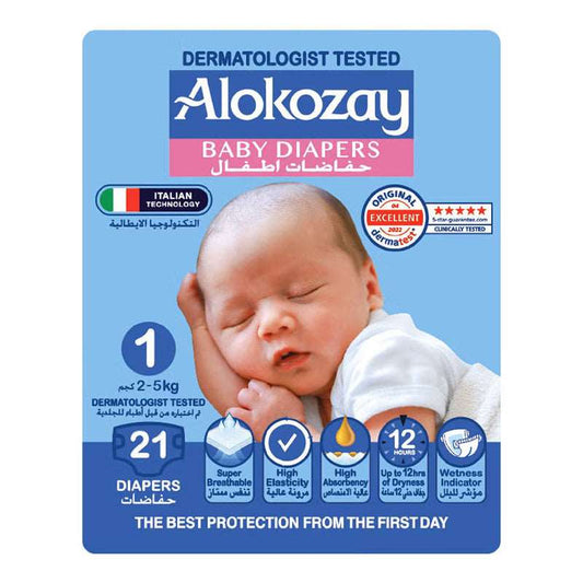 Alokozay Premium Baby Diapers - Size 1 (2-5 Kg) New Born Baby Diapers - 21 Diapers