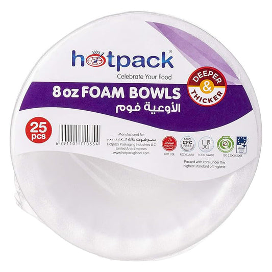 HOTPACK FOAM BOWLS 25PCS 8OZ