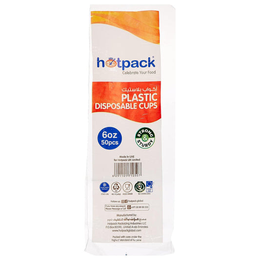 Hotpack Disposable Plastic Cup, 6 oz, 50 Pieces