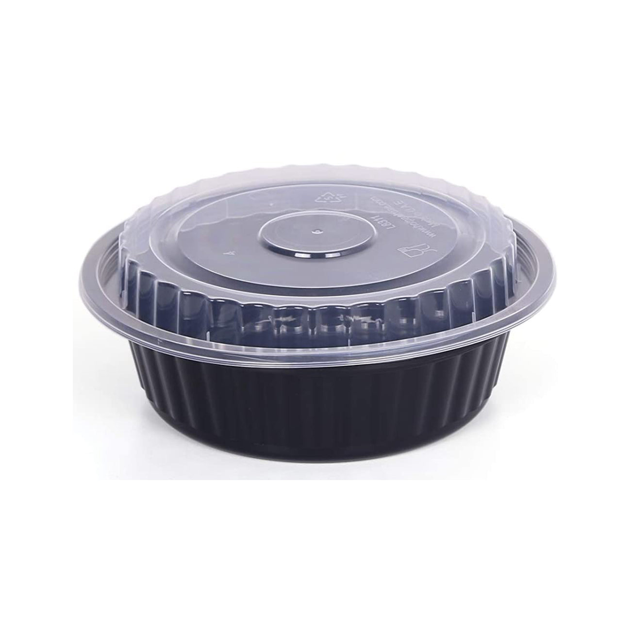 BLACK PP ROUND CON+LID 5PCS