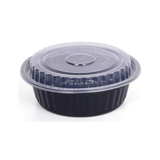 BLACK PP ROUND CON+LID 5PCS