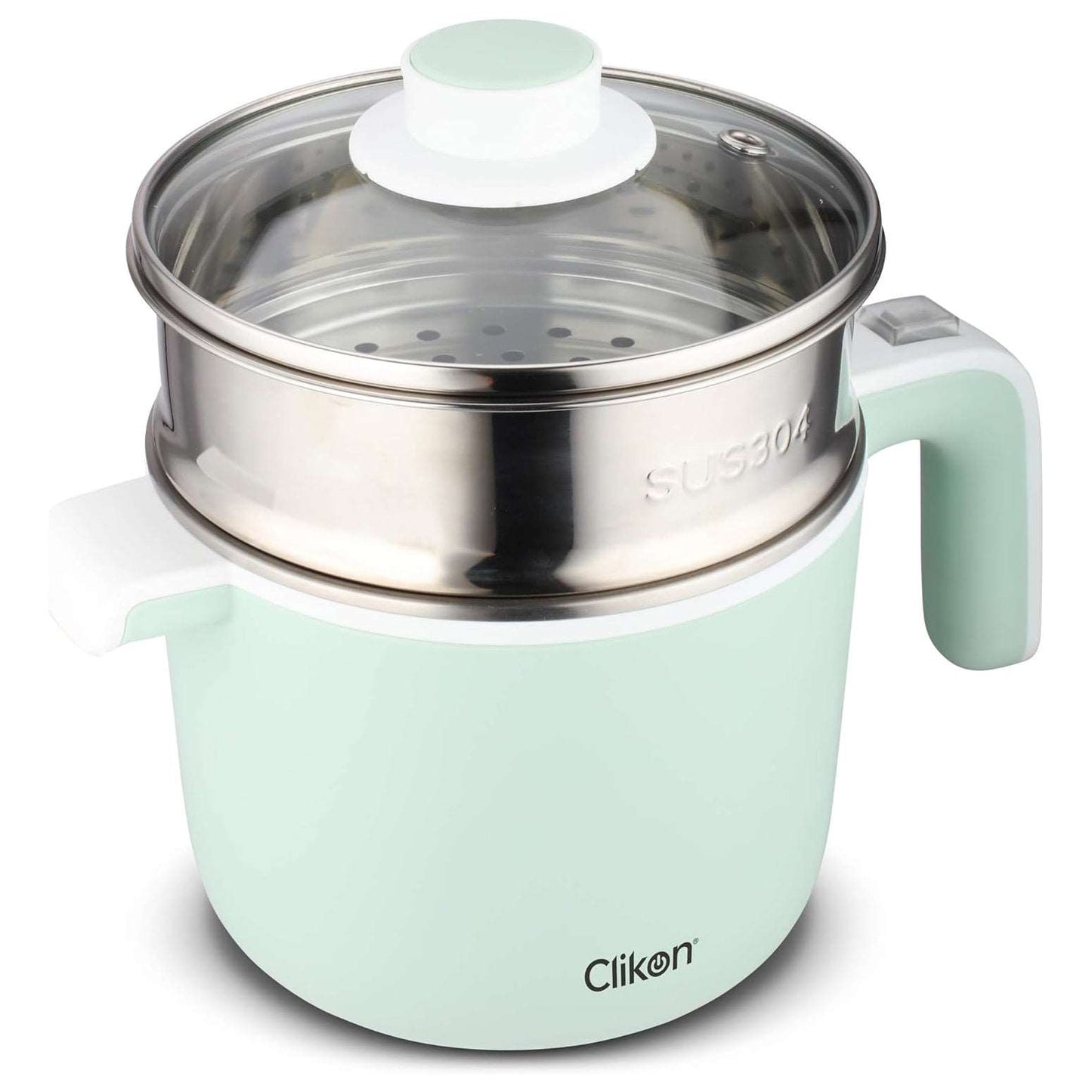 CliCkon - 1.2 Liter Electric Cooker, Boil Dry Protection, Stainless Steel Body with Plastic Housing, Stainless Steel Steamer, Water Level, Cool Touch Handle With Indicator, 720 Watts, Green - CK4274