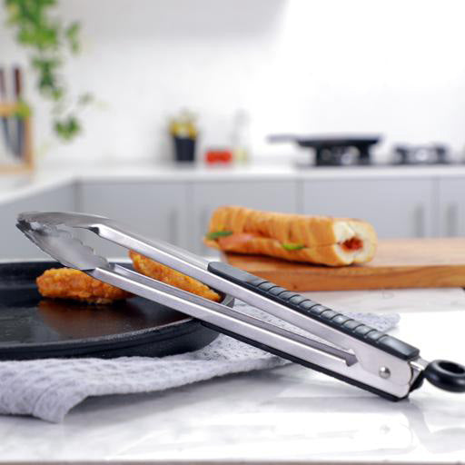 Royalford Kitchen 12" Tongs - Non-Slip & Easy Grip Stainless Steel Handle - Smart Locking Clip