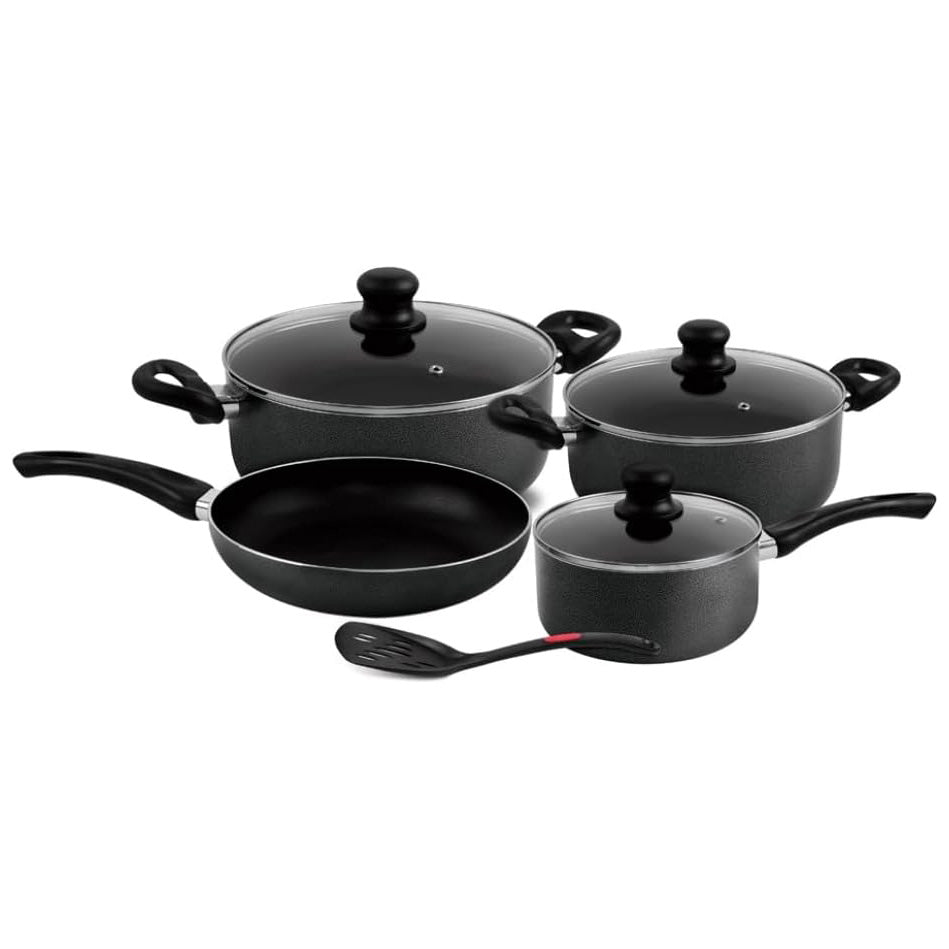 Royalford Non-stick Cookware Set, 8 pieces Cookware Set – Scratch Resistant, Tempered Glass Lids, 2.5 MM Body Thickness, Bakelite Knobs, and CD Bottom