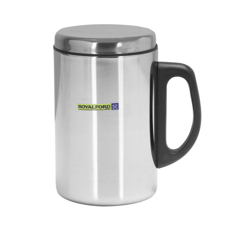 Royalford RF5026 Stainless Steel Travel Mug - 350ml, Silver & Black