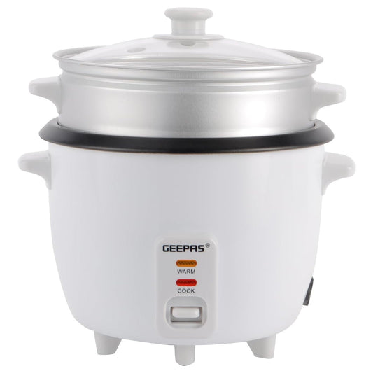 Geepas 1L Automatic Rice Cooker GRC4325H| 3 in 1 function, Cook, Steam and Keep Warm| Non-Stick inner pot, Aluminum Steamer| Single Switch| 2 Years Warranty