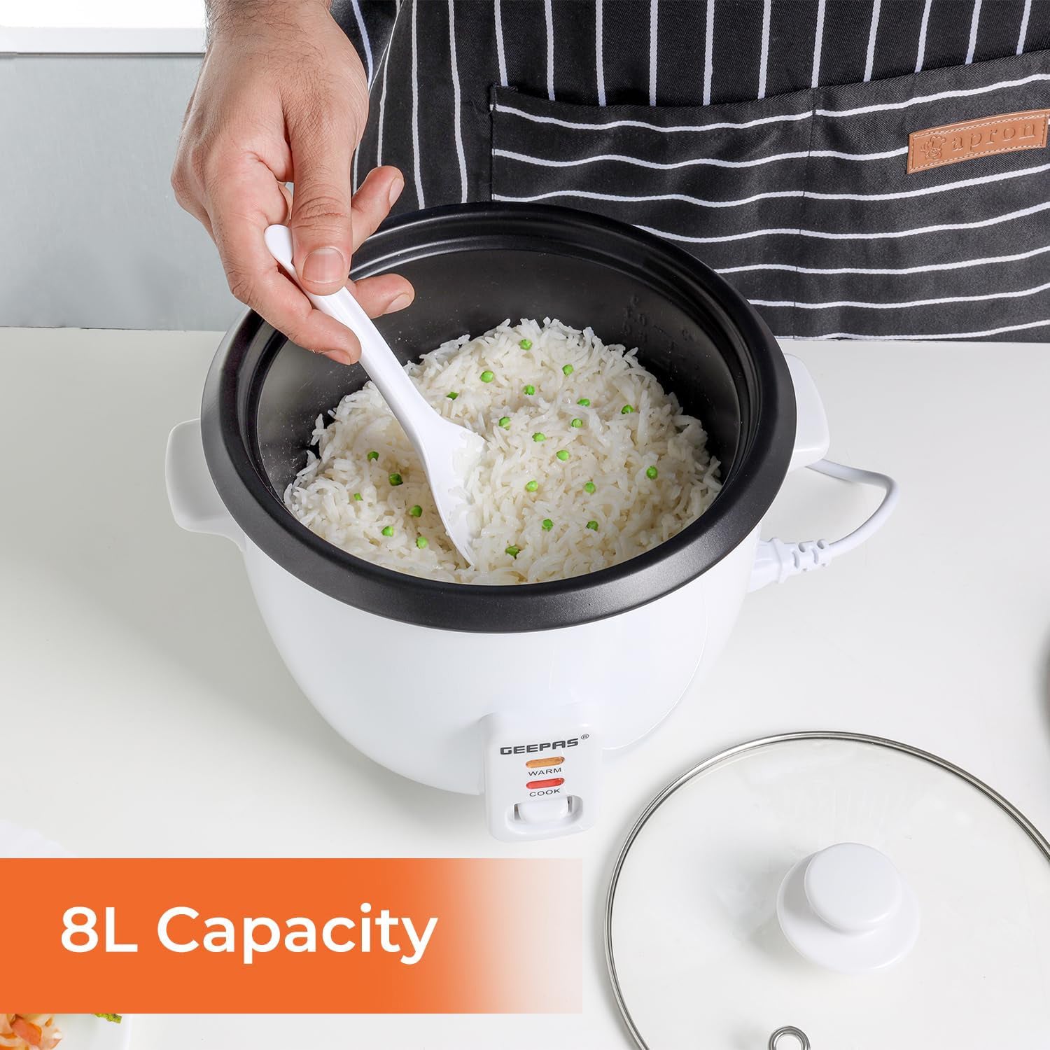 Geepas 1L Automatic Rice Cooker GRC4325H| 3 in 1 function, Cook, Steam and Keep Warm| Non-Stick inner pot, Aluminum Steamer| Single Switch| 2 Years Warranty