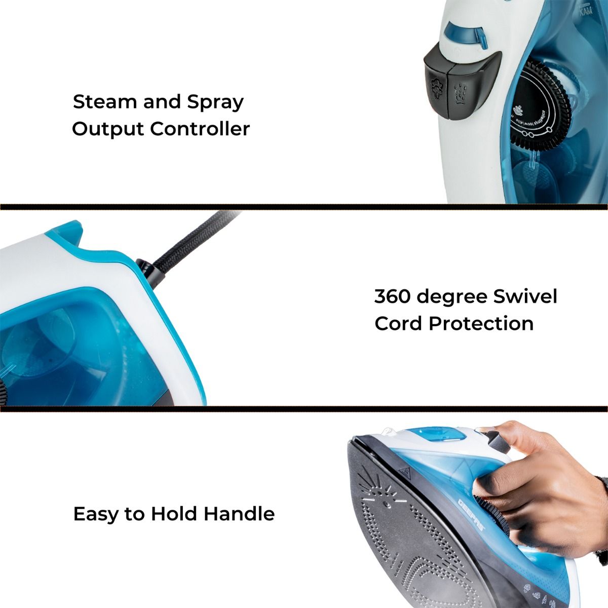 Geepas 1600W Multifunctional Steam Iron for Crisp Ironed Clothes - Non-Stick Soleplate, Wet/Dry Function & with Temperature Control- Dry/Steam Burst/Vertical Steam/Spray Function - 2 Years Warranty