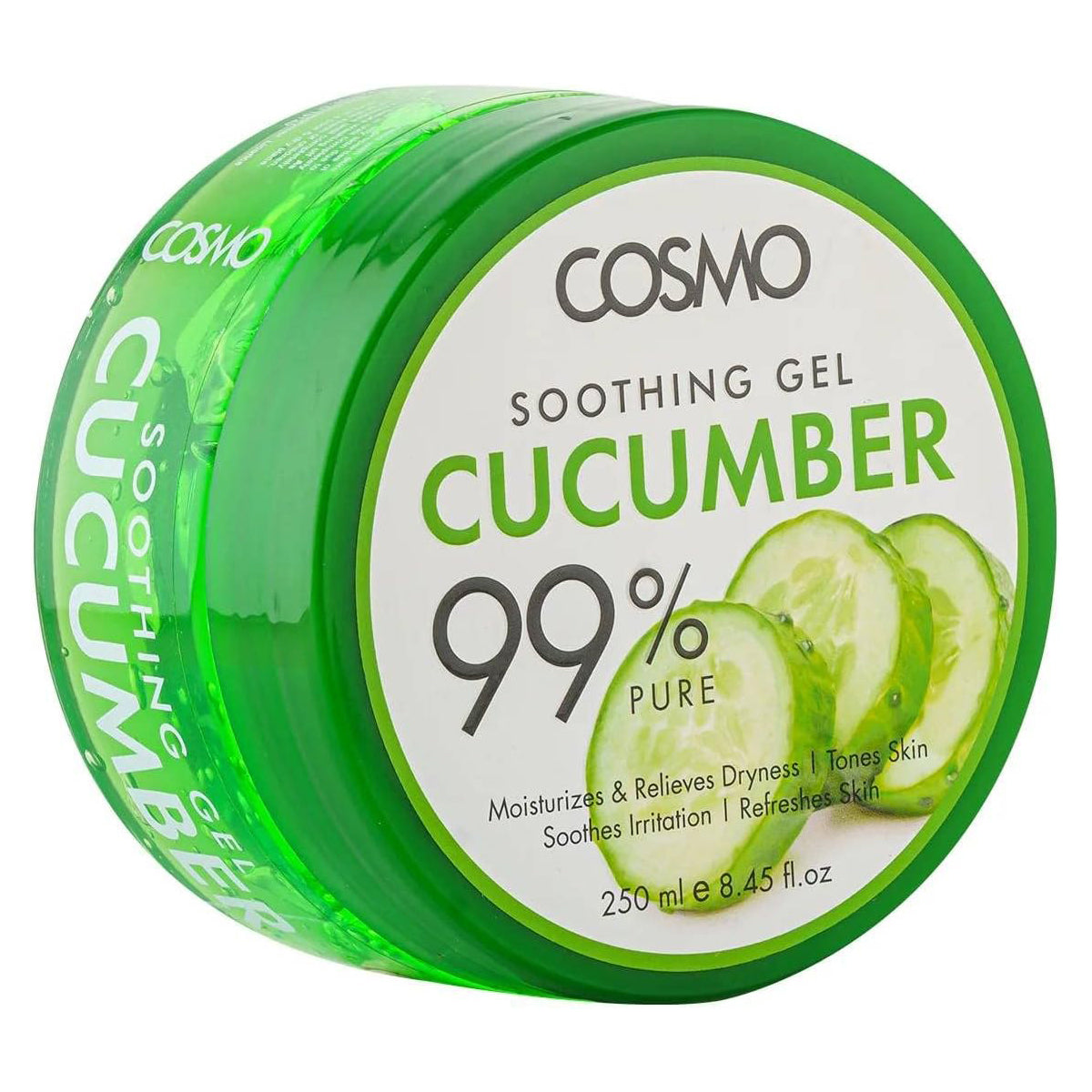 Cosmo Moisturizing Cucumber 100% Pure Soothing Gel 250ml, Tones Skin & Tightens Pores, Soothes & Refreshes, For Men & Women