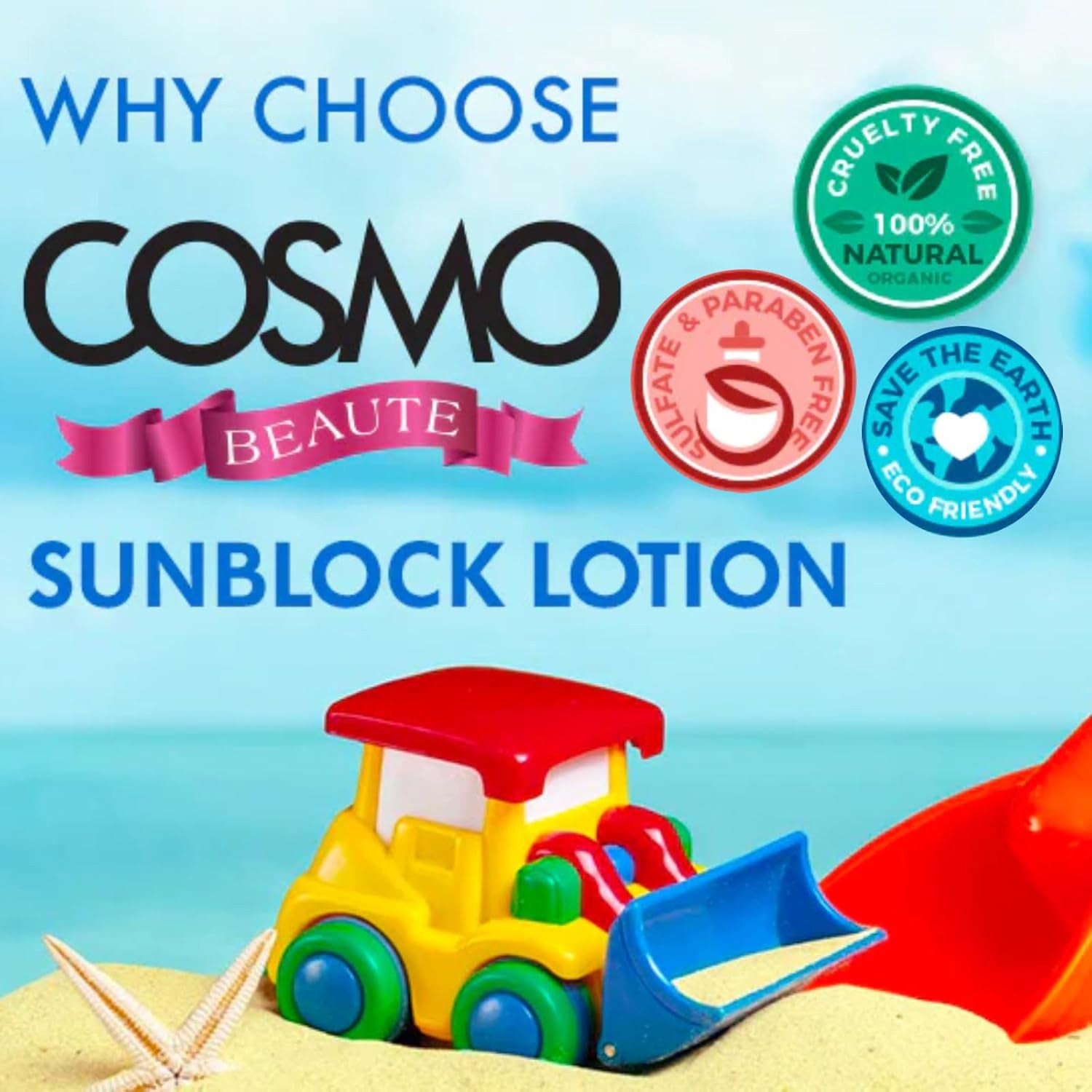 Cosmo Beatue Kids Sunblock Lotion SPF 50, UVA/UVB Protection, Helps Prevent Sun-Induced Skin Damages - 200ml