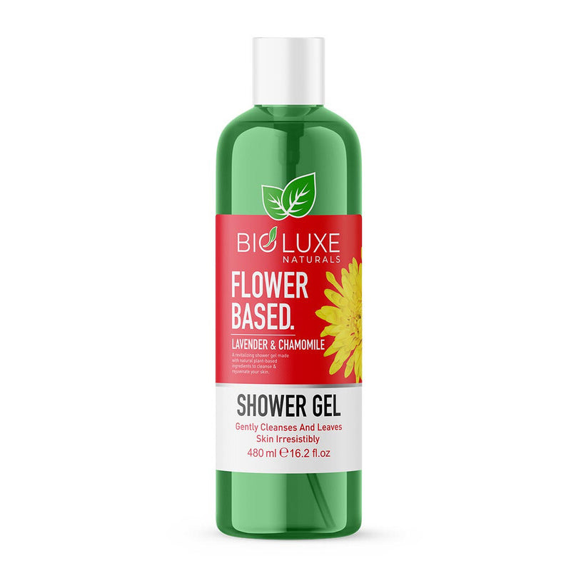 Bioluxe Naturals Flower Based Shower Gel 480ml, Lavender & Chamomile, Gently Cleanses and Leaves Skin Irresistibly Soft