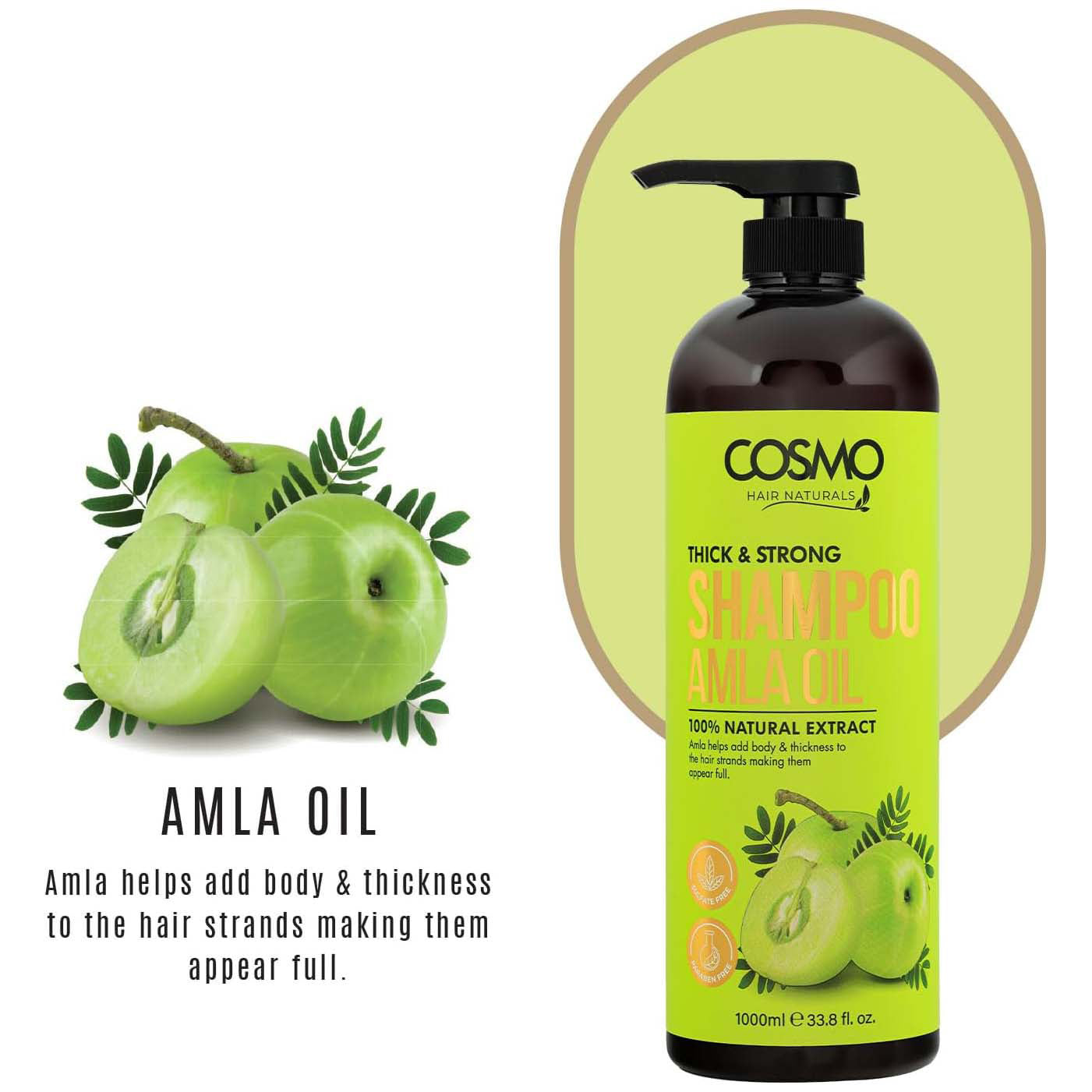 Cosmo Thick & Strong Amla Oil Shampoo 1000ml, 33.8 fl.oz, For Men and Women, Shampoos, Paraben Free, Sulfate Free, Hair Care, Health and Beauty, For Daily Use