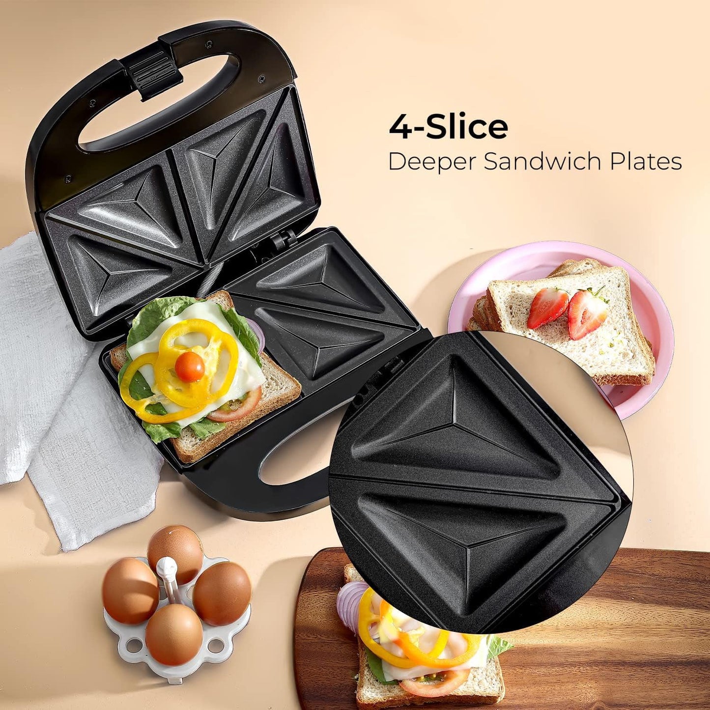 Geepas Sandwich Maker - Gsm6002|700W with Non-Stick Plates|2-Year warranty