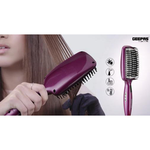 Geepas Ceramic Hair Brush 50W - Digital Temperature Control with Instant Heat Up to 230°C |Fine Bristle for Hair Care | Easy to Clean |Ideal for Short & Long Hairs