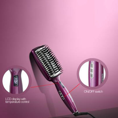 Geepas Ceramic Hair Brush 50W - Digital Temperature Control with Instant Heat Up to 230°C |Fine Bristle for Hair Care | Easy to Clean |Ideal for Short & Long Hairs