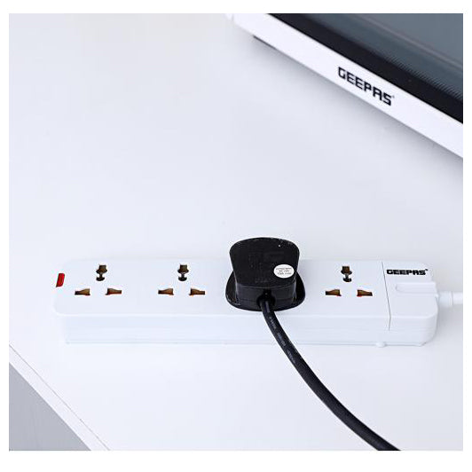 Geepas 3 Way Extension Socket 13A - Charge Multiple Devices with Child Safe, Extra Long Cord & Over Current Protected | Ideal For All Electronic Devices