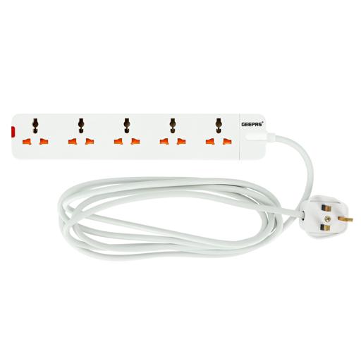 Geepas 5 Way Extension Socket 13A - Charge Mobile, Laptop, Washing Machine & More| Extra Long 3- meter Cord with Over Current Protected | 2 Years Warranty