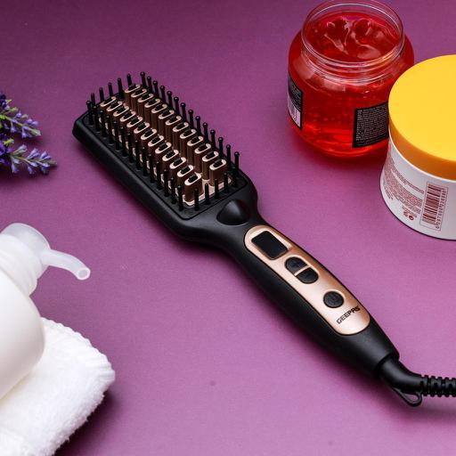 Geepas GHBS86037 Ceramic Hair Brush 45W - Temperature Control with Led Display | 60 Minutes Auto Shut-off | Perfect for Smooth Hair Massage & Styling